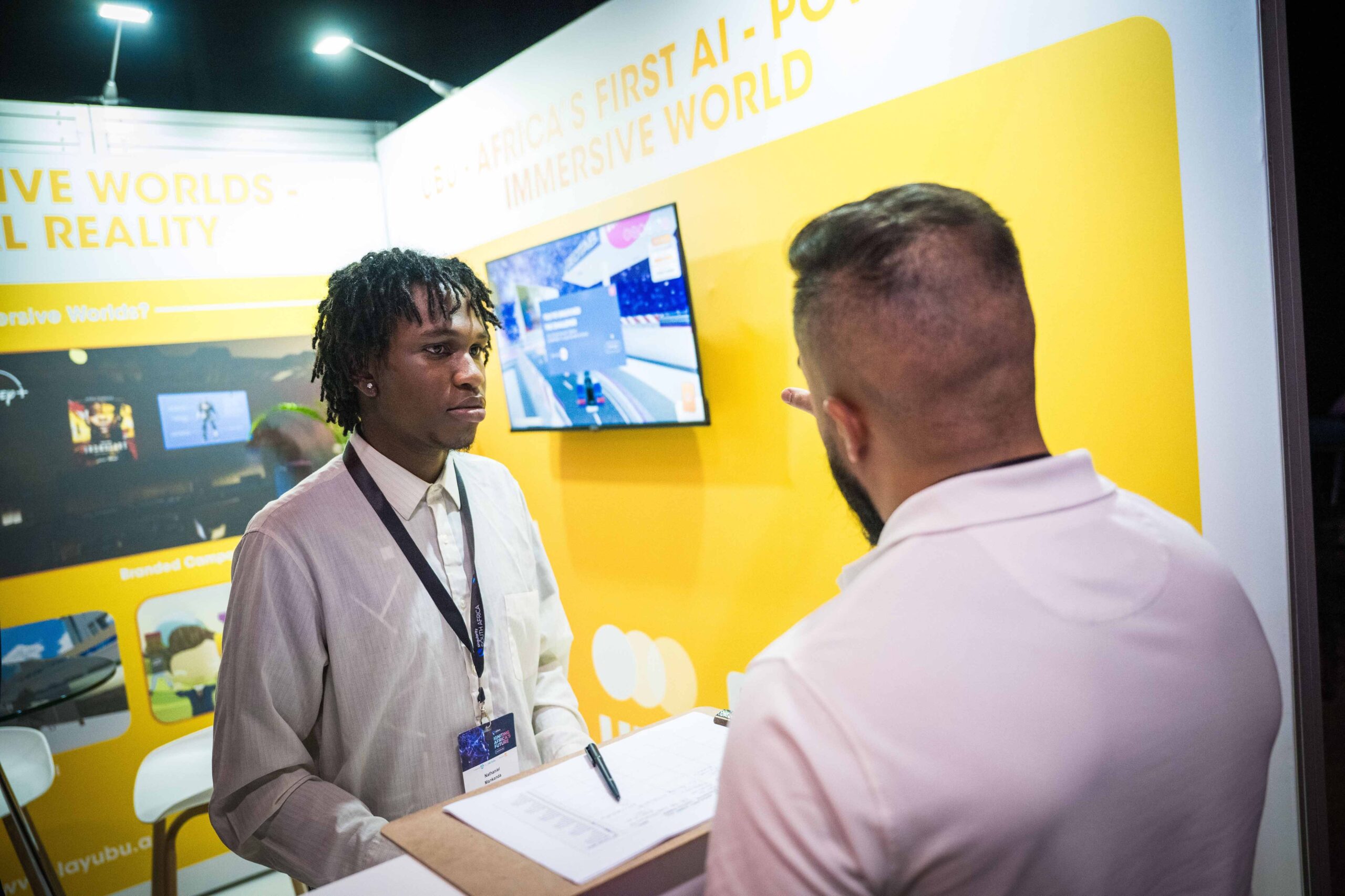 Business discussion at exhibit